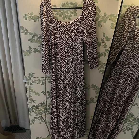 RIXO midi dress. Brown/mauve and white pattern. Size XS - Picture 1 of 3